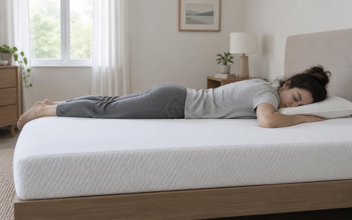 Buikslaper rust op een stevig, vlak matras