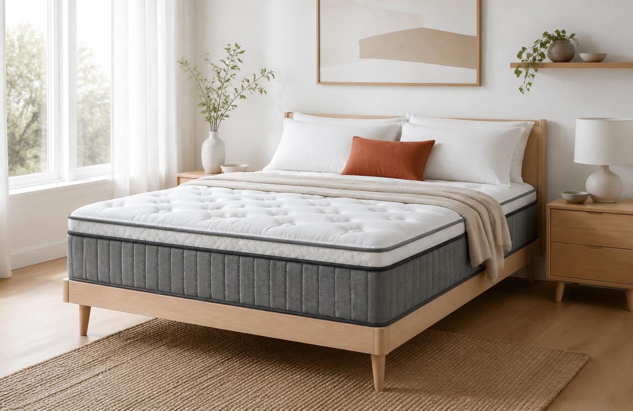 Swiss Sense matras in een lichte Scandinavische slaapkamer