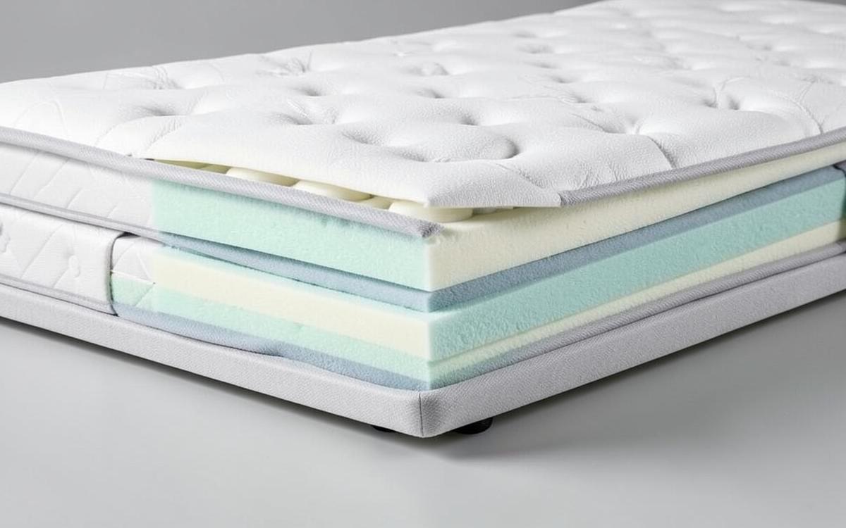 Doorsnede van een matras met verschillende comfortlagen boven de kern